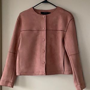 ZARA Blush Faux Suede Button Up Collarless Jacket
